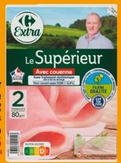 Jambon Supérieur avec couenne CARREFOUR Le sachet de 80 g - 2 tranches