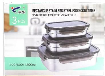 Stainless Steel Food Container X 3 With Cover