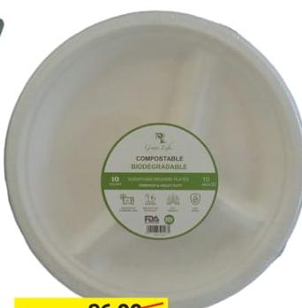 GREEN LIFE BIO PLATE DIVIDED 10 INCH X 10