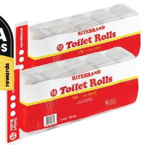 RITEBAND 1 Ply Toilet Roll (10 x 500 Sheets)