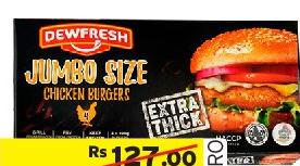 DEWFRESH JUMBO CHICKEN BURGERS X 4 400G / CHICKEN BURGER X 10 500G