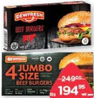 Dewfresh Beef Burgers Jumbo Box x 4, Box x 8, 400/500 g