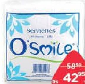 O'Smile Serviettes de Table 1 Ply x 100 Sheets