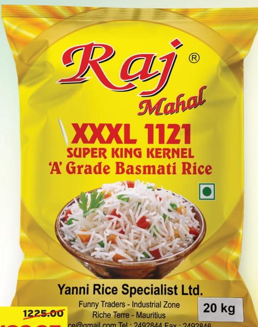Raj Mahal XXXL 1121 Super King Kernel 'A' Grade Basmati Rice 20 kg