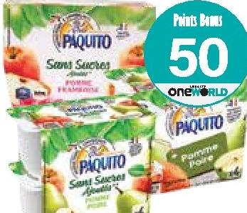 Paquito Dessert Pomme Framboise / Pomme Poire Sans Sucre 4 X 100g