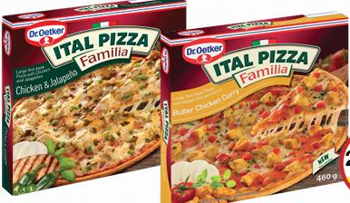 Ital Pizza Familia Bacon & Spring Onion - 514g/ Butter Chicken Curry - 460g/ Chicken Jalapeno - 529g/ Margherita - 424g