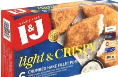 I&J Light & Crispy Classic Crumbed Hake Fillet Portions Lemon 500g