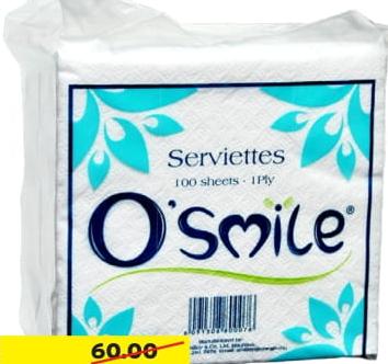 O'SMILE SERVIETTES 1 PLY X 100