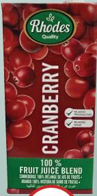 Rhodes 100% Juice Cranberry Fruit Juice Blend - 1L