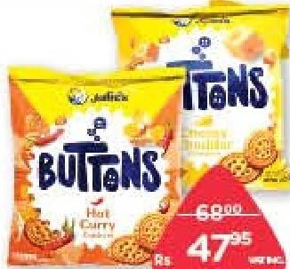 Julie's Buttons Crackers Cheezy Cheddar, Hot Curry, Mini Veggie 80 g